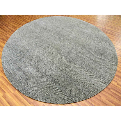 10'X10' Knitting Needles Gray Undyed Wool Hand Knotted Grass Round Rug