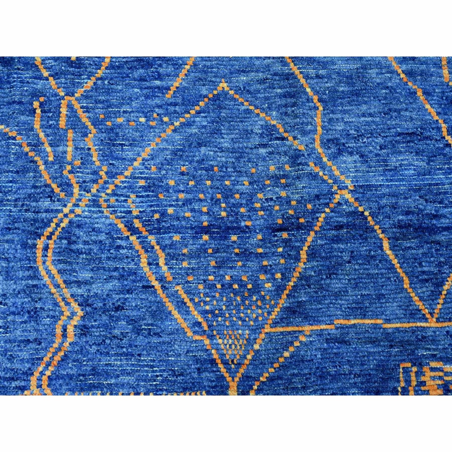 9'X12'5" Blue Moroccan Weave Arts And Crafts Design Hand Knotted Wool Rug