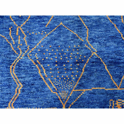 9'X12'5" Blue Moroccan Weave Arts And Crafts Design Hand Knotted Wool Rug