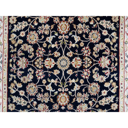2'8"x9'10" Midnight Blue Pure Wool Hand Knotted Nain Fine Runner Rug
