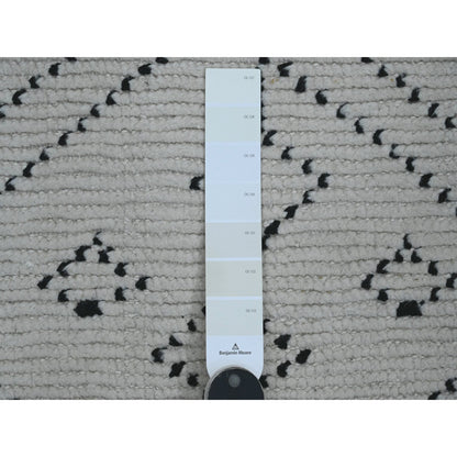 3'X12'8" White Geometric Moroccan Weave Soft Wool Hand Knotted Runner Rug