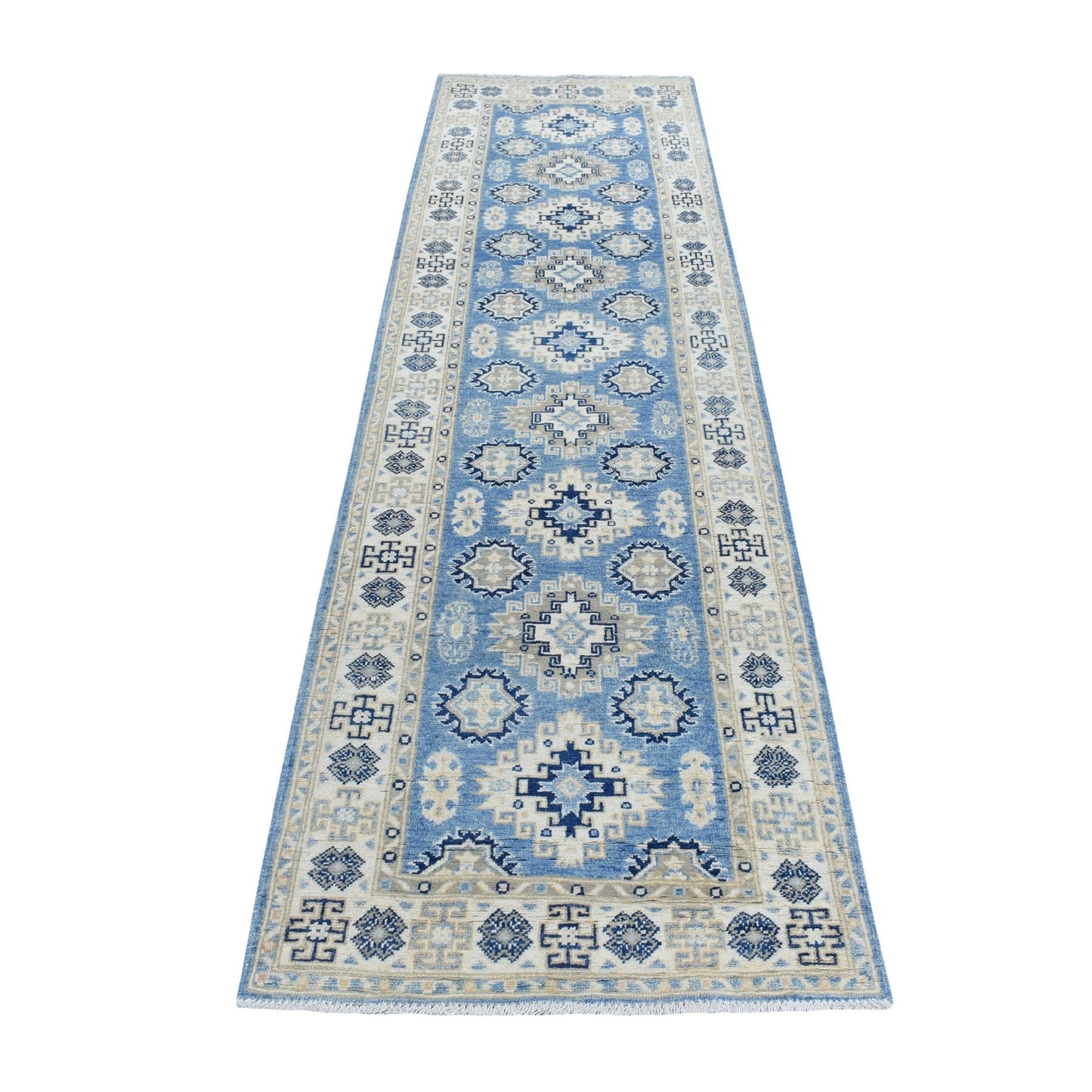 2'8"x9'6" All Over Design Hand Knotted Wool Vintage Look Kazak Runner Rug