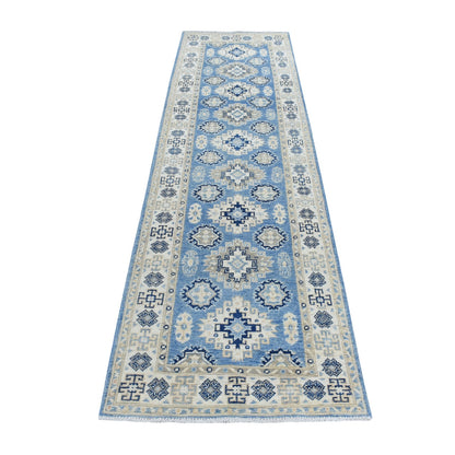 2'8"x9'6" All Over Design Hand Knotted Wool Vintage Look Kazak Runner Rug
