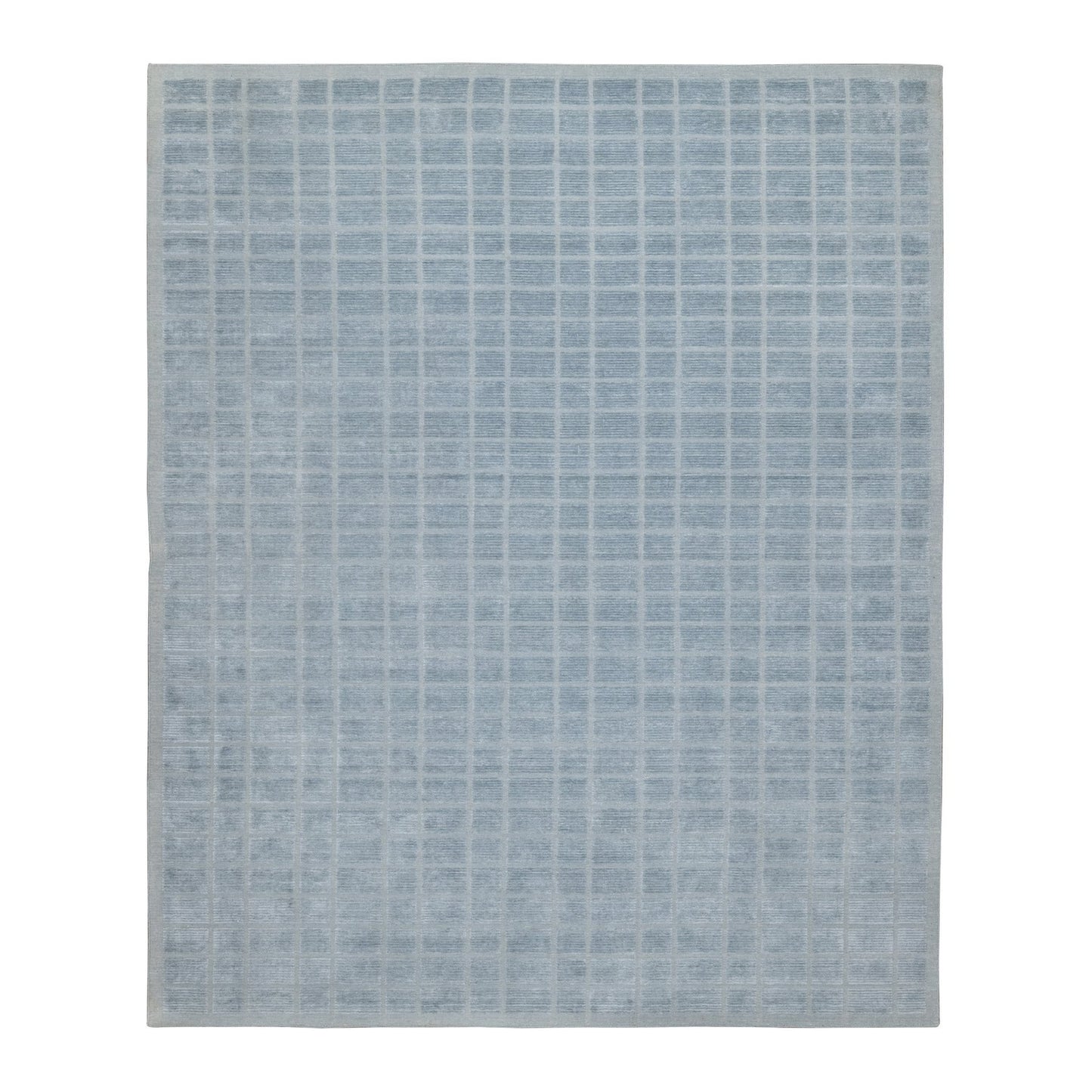 8'2"X9'10" Stone Blue Modern Erased Box Design Hand Loomed Pure Wool Rug