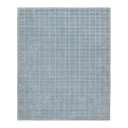 8'2"X9'10" Stone Blue Modern Erased Box Design Hand Loomed Pure Wool Rug