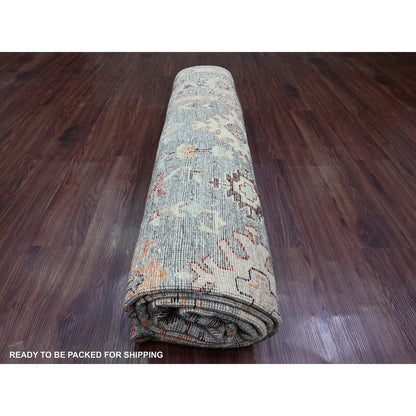 7'9"X9'5" Gray Afghan Angora Oushak Leaf Pattern Hand Knotted Wool Rug