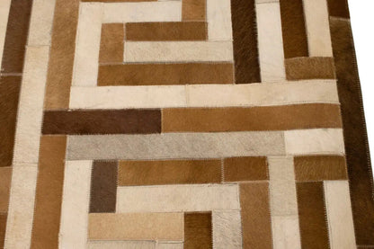 Handcrafted Brown Beige Cowhide Leather Rug