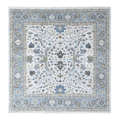 10'X10' White Hand Knotted Denser Weave Oushak Pure Wool Square Rug