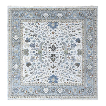 10'X10' White Hand Knotted Denser Weave Oushak Pure Wool Square Rug