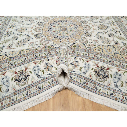 9'9"X13'9" White 250 Kpsi Nain Design Wool And Silk Hand Knotted Rug