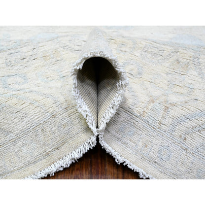 8'9"X11'7" Ivory Pure Wool White Wash Peshawar Hand Knotted Rug