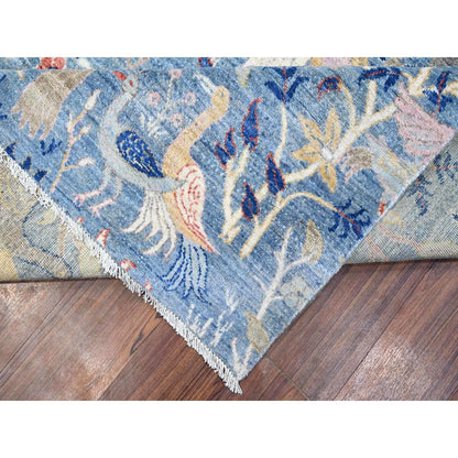 12'X12' Blue Afghan Peshawar Birds Paradise Wool Hand Knotted Square Rug