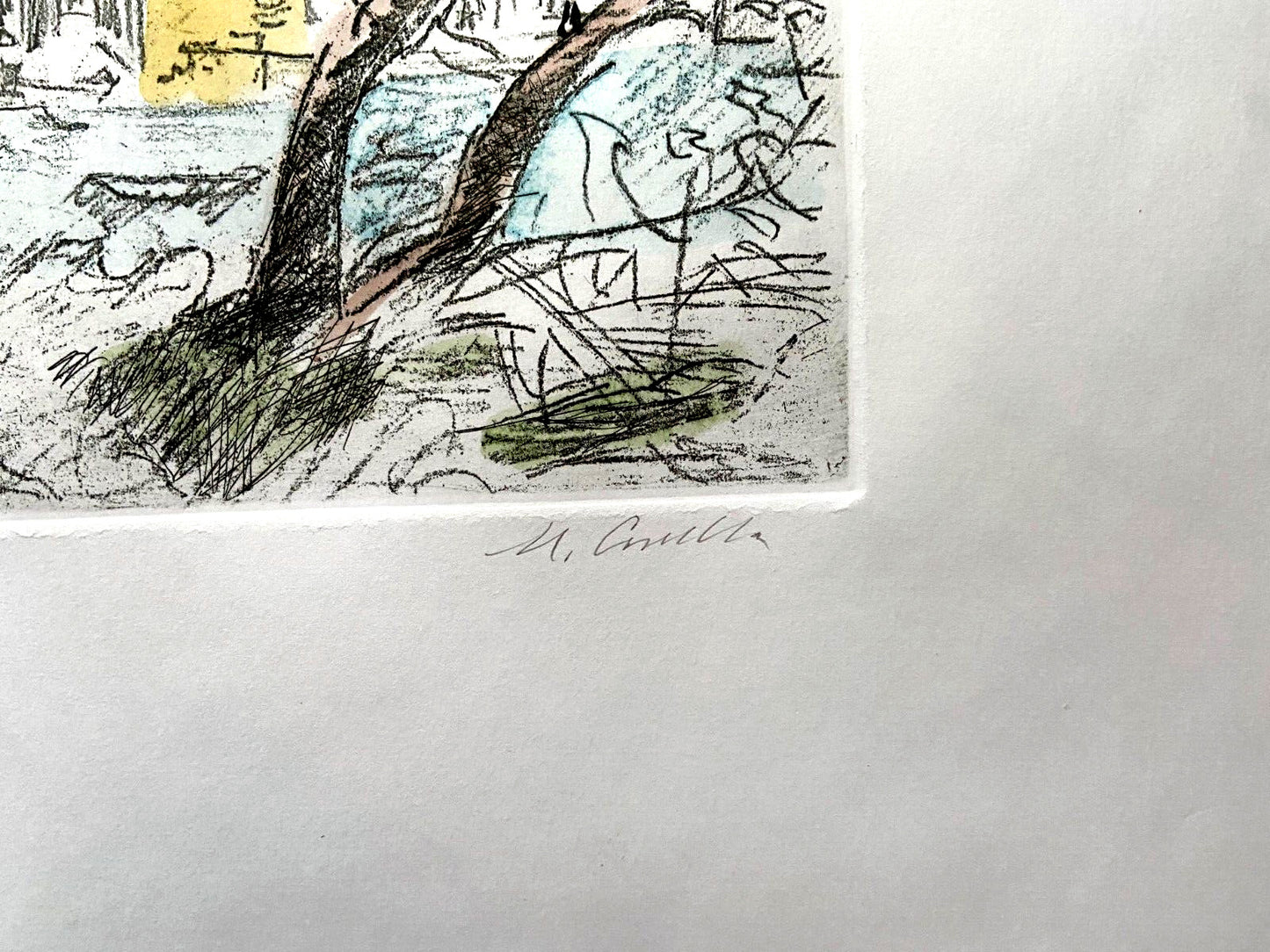 Michele Cascella "Portofino" Engraving Watercolor