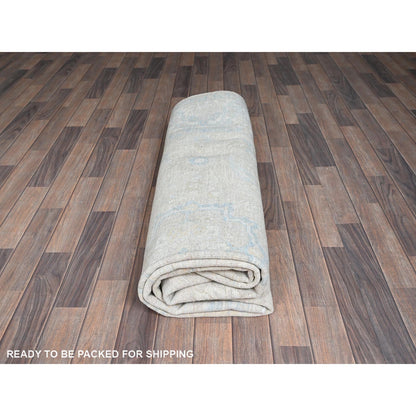 7'9"X9'10" Bone White Washed Out Peshawar Pure Wool Hand Knotted Rug