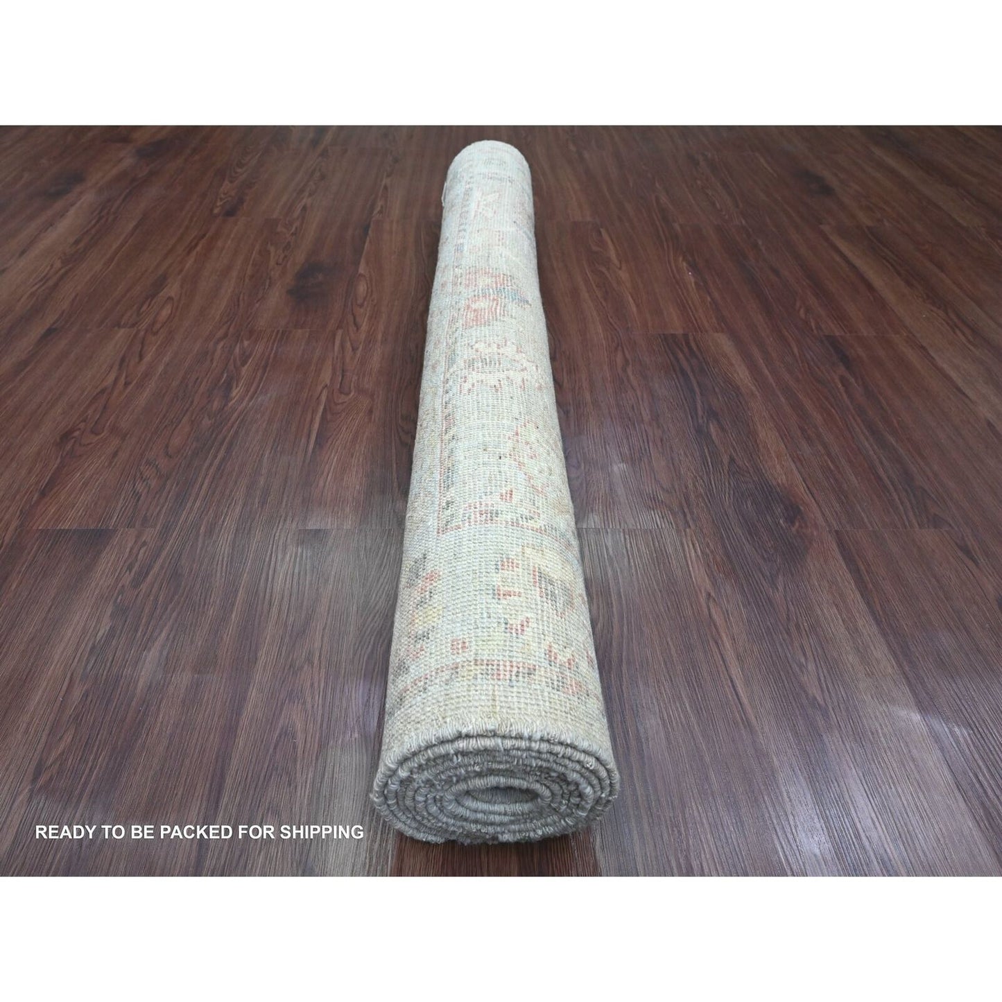 4'2"X9'10" Gray Angora Oushak Vines Design Hand Knotted Wool Runner Rug