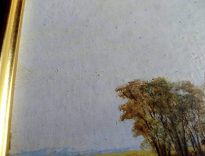 Dante Ferrari 1986 Signed Original Oil Painting Farmhouses Encaustic on Gesso