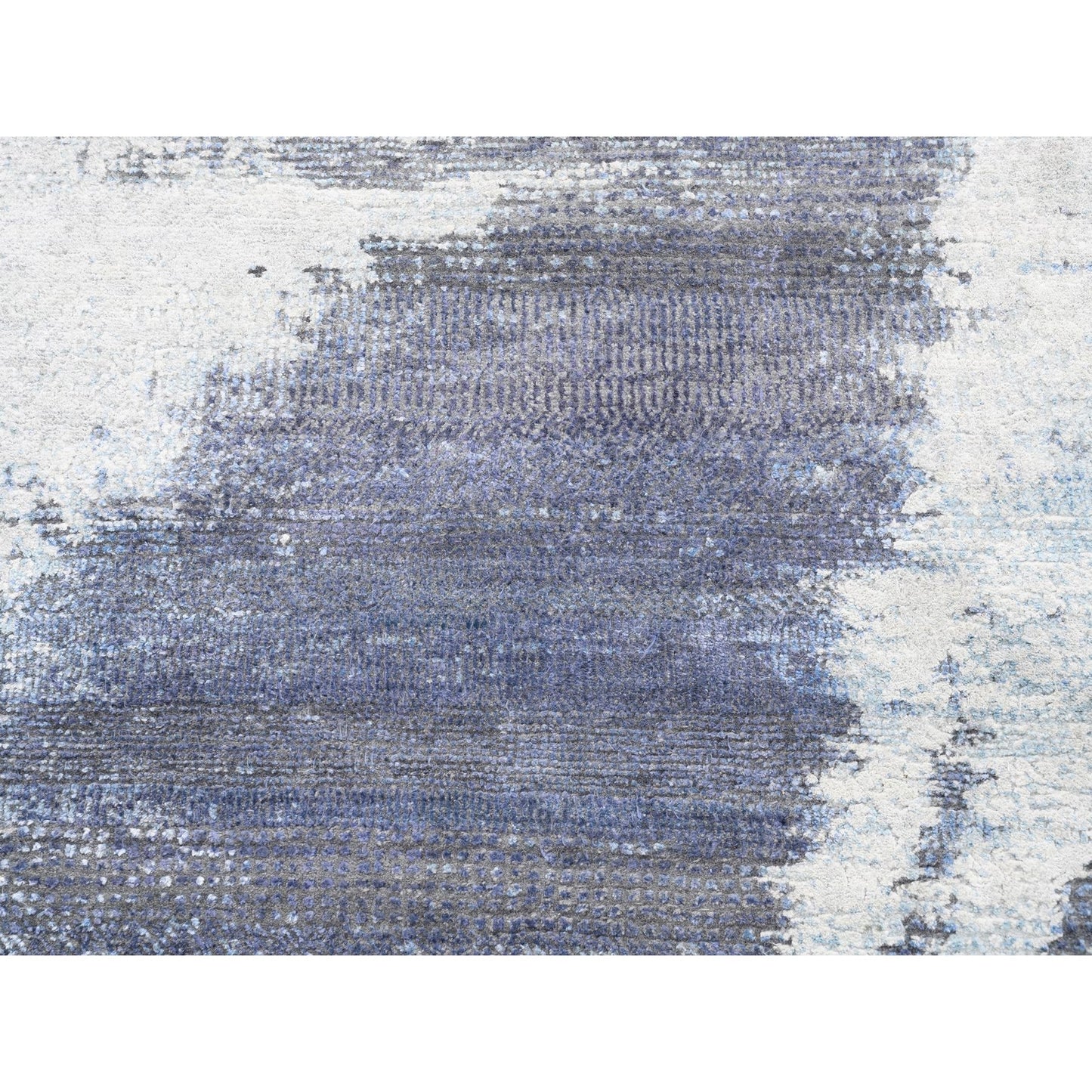 7'10"X10' Hand Knotted Black With A Mix Of Blue Modern Wool And Silk Rug