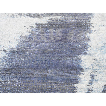 7'10"X10' Hand Knotted Black With A Mix Of Blue Modern Wool And Silk Rug