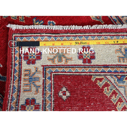 2'1"X3'1" Red Kazak With Medallion Design Hand Knotted Soft Wool Sample Rug