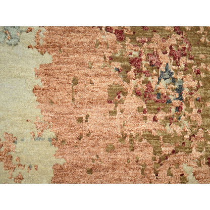 9'X12'2" Beige With Rust Pure Wool Abstract Design Hand Knotted Rug