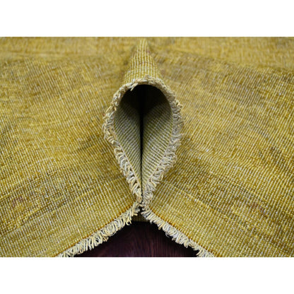 7'7"X9'7" Yellow Overdyed Zero Pile Tribal Design Hand Knotted Wool Rug