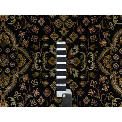 6'X9'1" Black Kishoon Revival New Zealand Wool Hand Knotted Oriental Rug