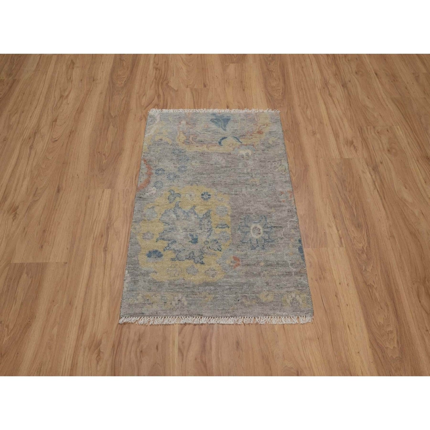 Rug 2'x3'1" Beige Broken Pattern with Oushak Design Hand Knotted Mat Wool
