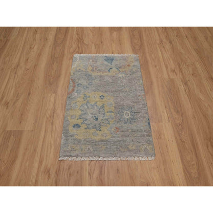 Rug 2'x3'1" Beige Broken Pattern with Oushak Design Hand Knotted Mat Wool