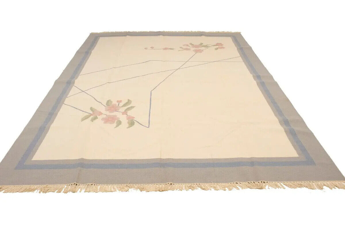 Large Contemporary Floral Dhurrie Rug Reversible
