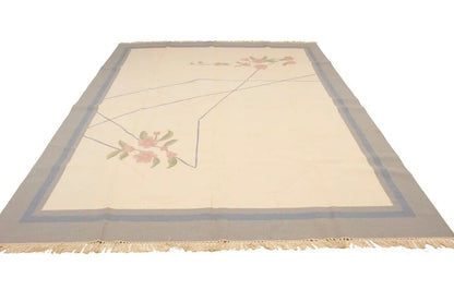 Large Contemporary Floral Dhurrie Rug Reversible