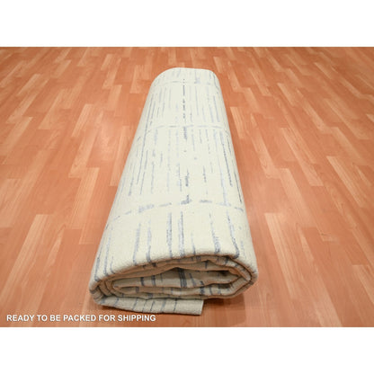 9'X12' White Modern Design Textured Weave Wool & Silk Hand Knotted Rug