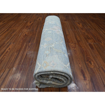8'1"X10' Blue Gray Wool Weft Afghan Angora Oushak Oriental Rug