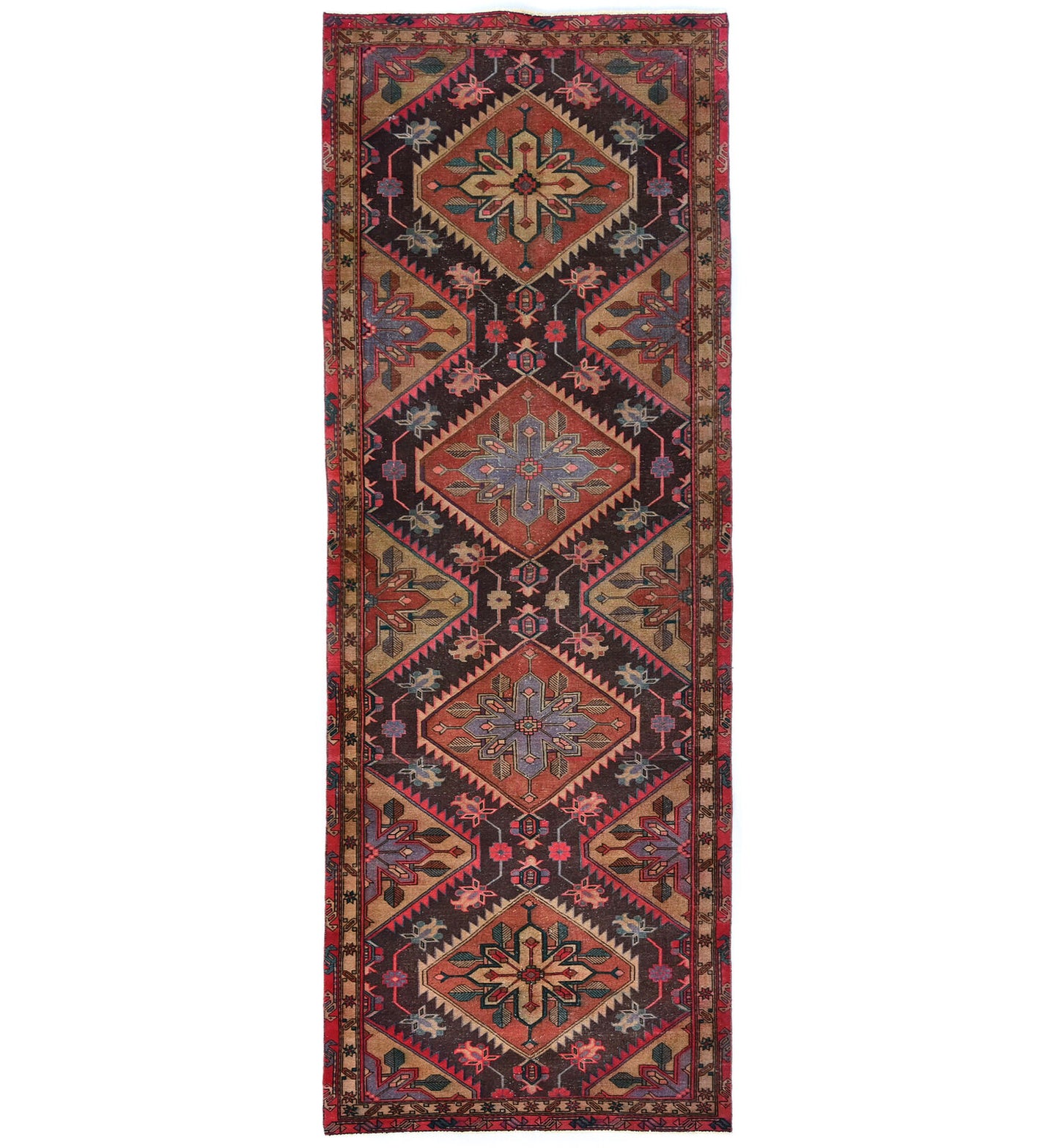 Semi-Antique Distressed Oriental Runner Rug Muted