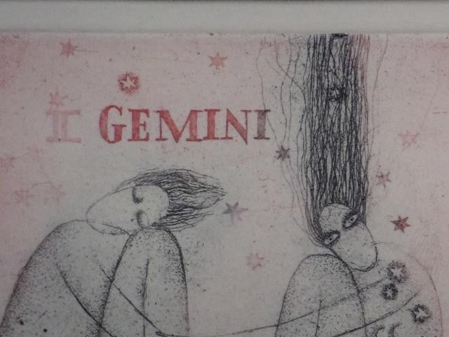 Veronika Paleckova "Gemini" Signed Color Etching Limited 50 Framed Czech Art