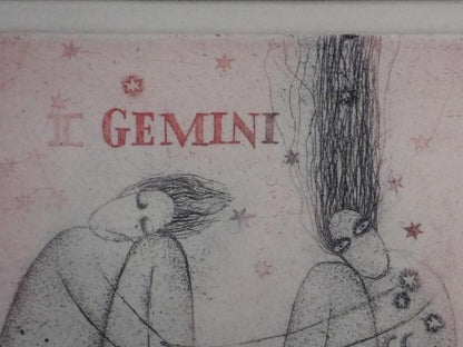 Veronika Paleckova "Gemini" Signed Color Etching Limited 50 Framed Czech Art