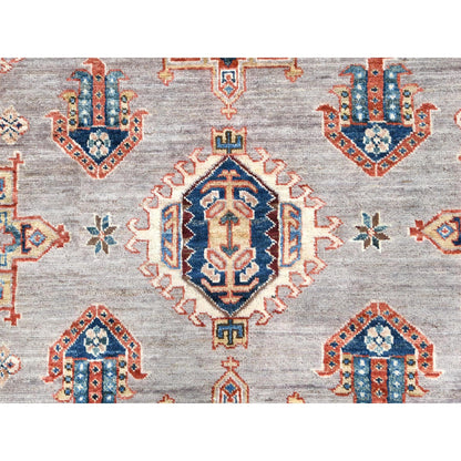9'9"X9'9" Silver Pink Afghan Super Kazak Wool Hand Knotted Square Rug