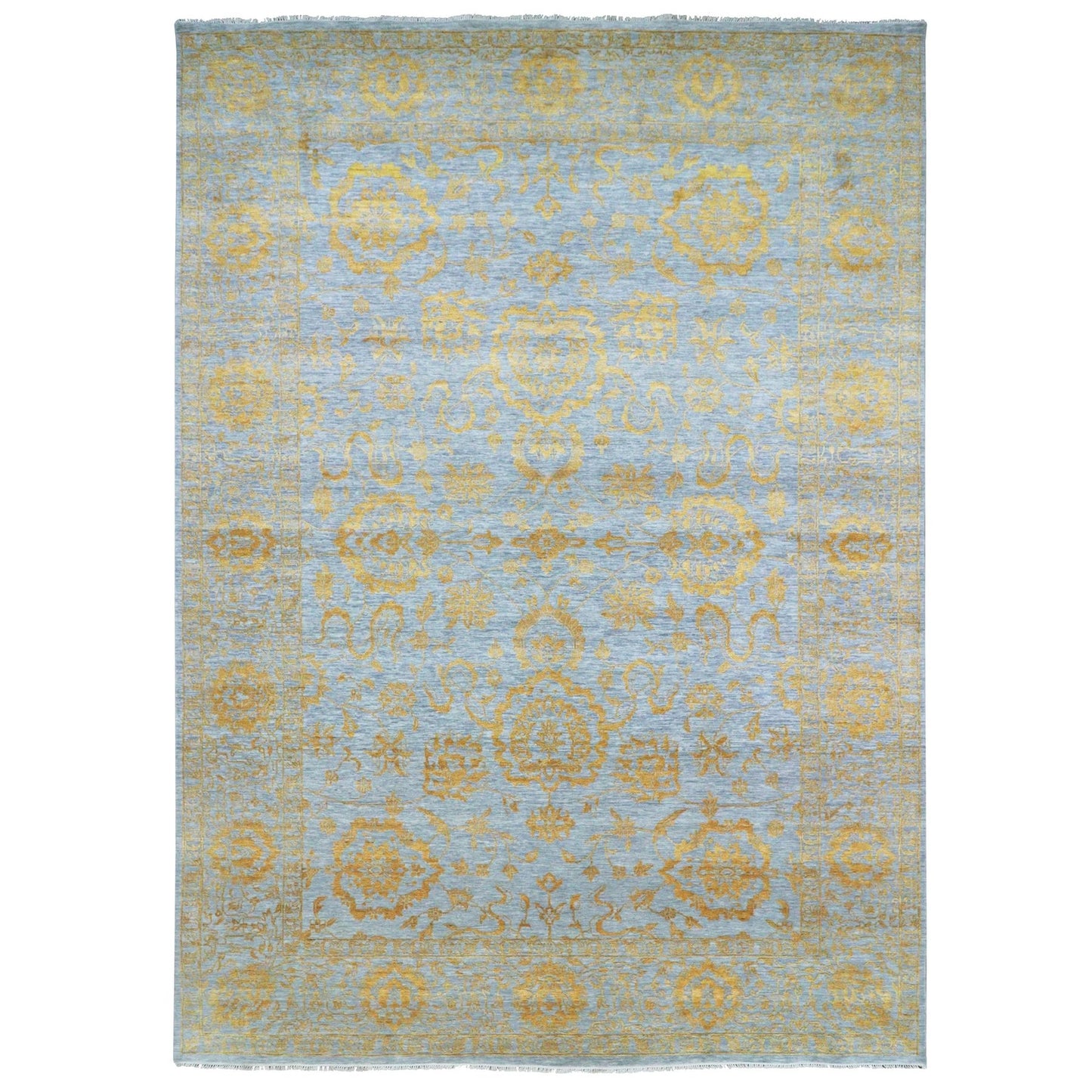10'X14' Gold Zoroastrian Influence Design Hand Knotted Wool & Silk Rug