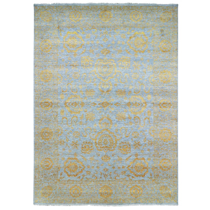 10'X14' Gold Zoroastrian Influence Design Hand Knotted Wool & Silk Rug