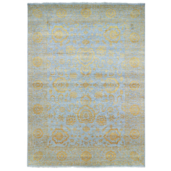 10'X14' Gold Zoroastrian Influence Design Hand Knotted Wool & Silk Rug