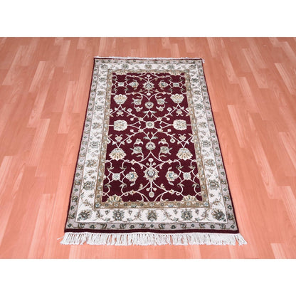 3'X5' Red Thick And Plush Wool And Silk Hand Knotted Rajasthan Rug