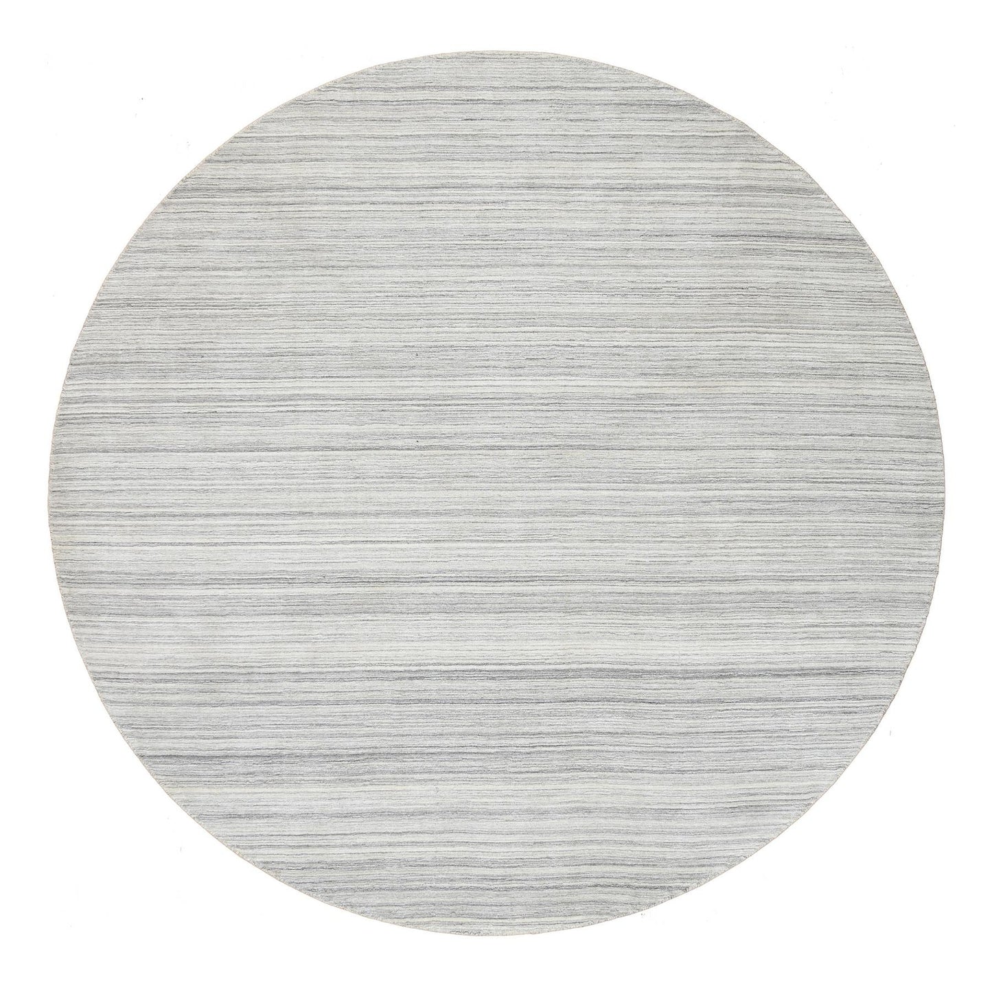 9'9"X9'9" Gray Hand Loomed Undyed Natural Wool Modern Design Round Rug