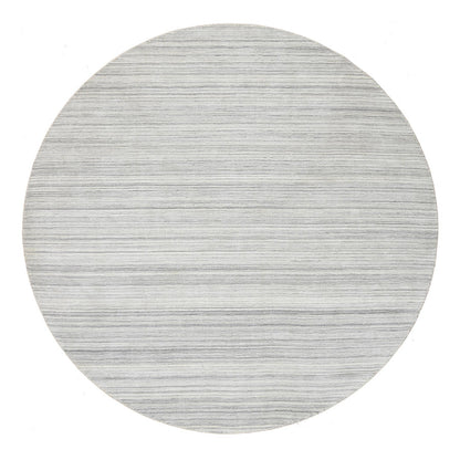 9'9"X9'9" Gray Hand Loomed Undyed Natural Wool Modern Design Round Rug