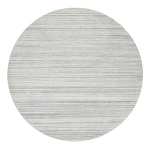 9'9"X9'9" Gray Hand Loomed Undyed Natural Wool Modern Design Round Rug