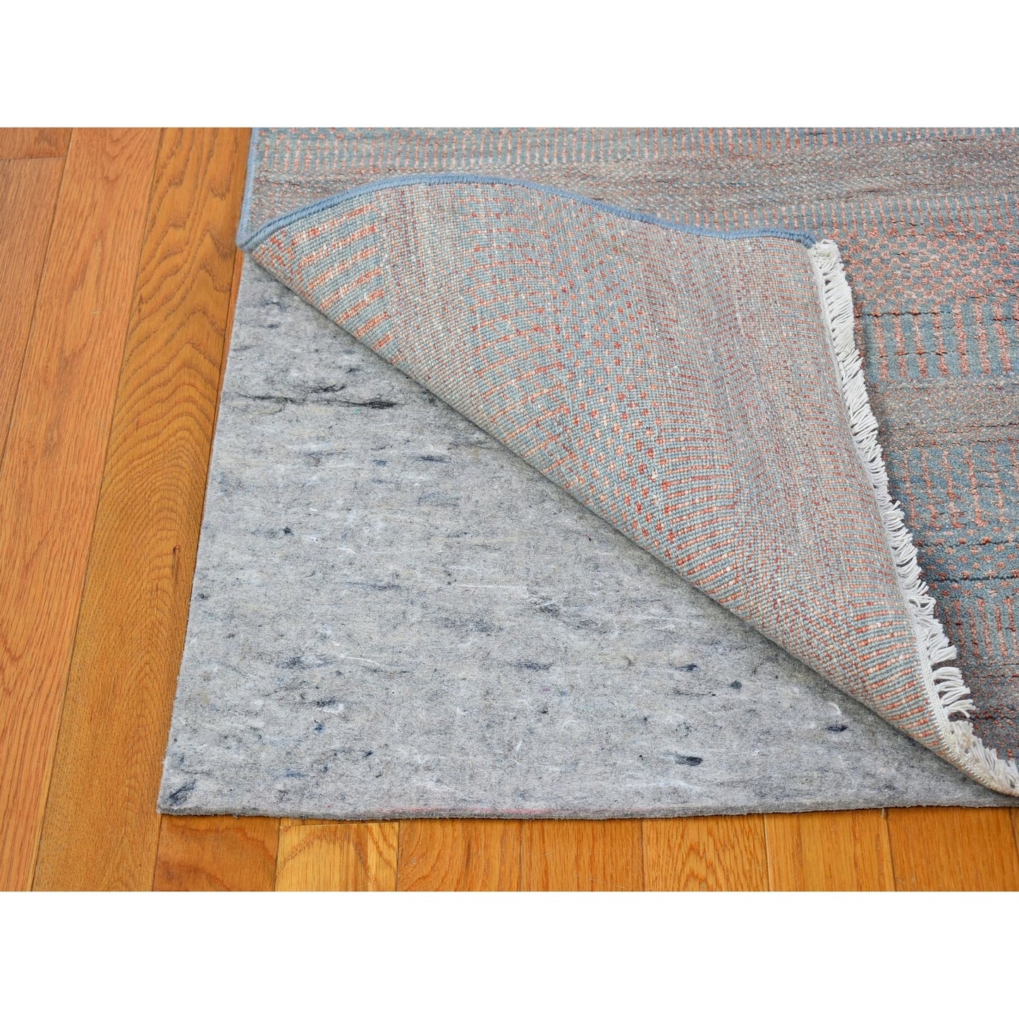 10'X14'2" Blue With Touches Of Peach Grass Design Wool&Silk Hand Made Rug