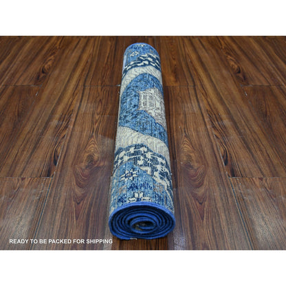 Rug 2'4"x6'8" Blue Fine Aryana Soft Wool Hand Knotted Oriental