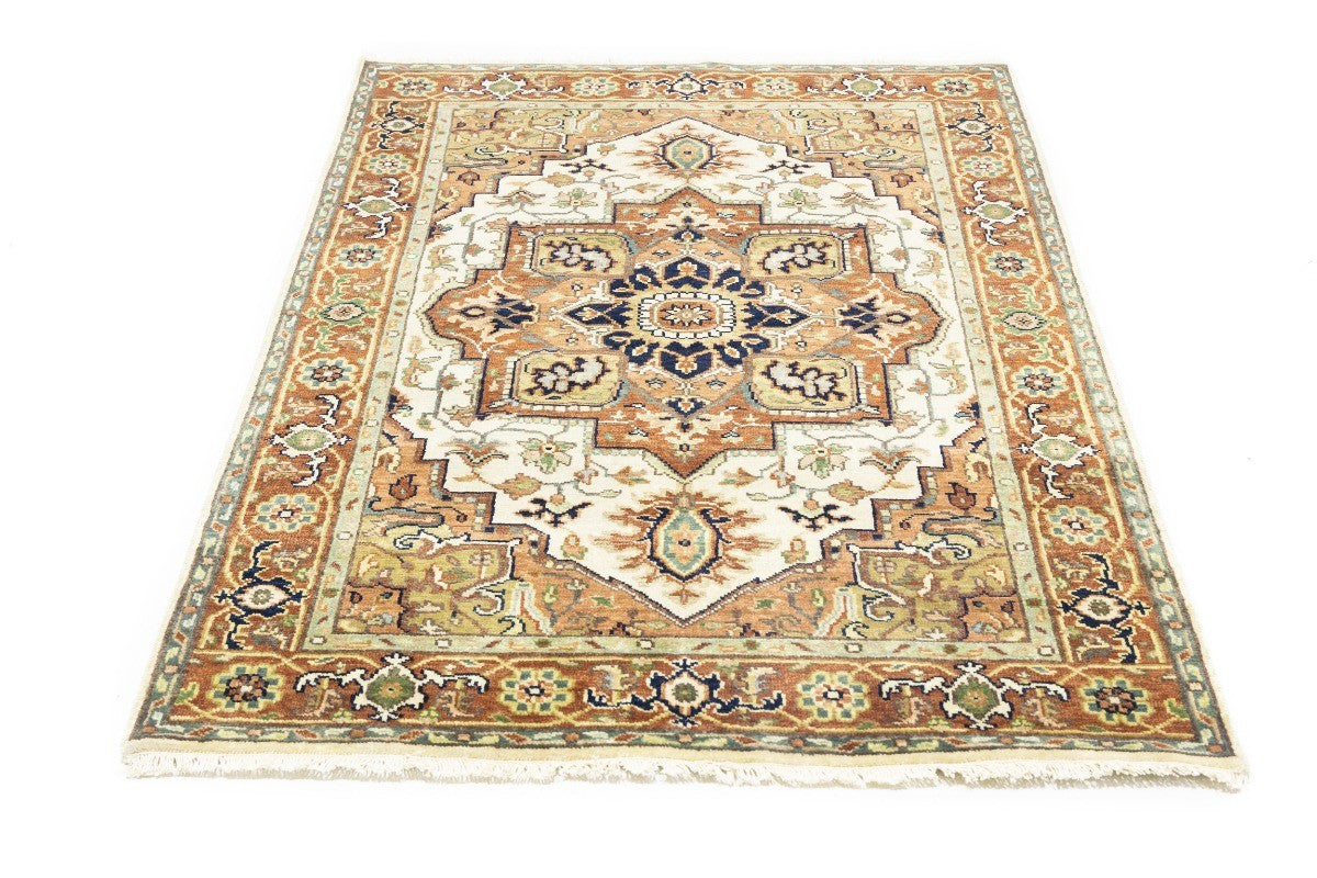 Handmade Heriz Serapi Geometric Wool Rug Tribal Oriental Decor Carpet 4X6 ft