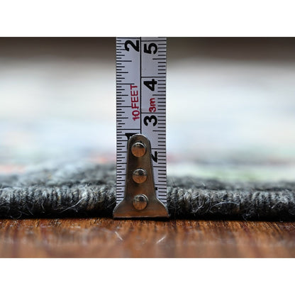 4'4"X9'6" Black Angora Oushak Leaf Design Wool Hand Knotted Runner Rug