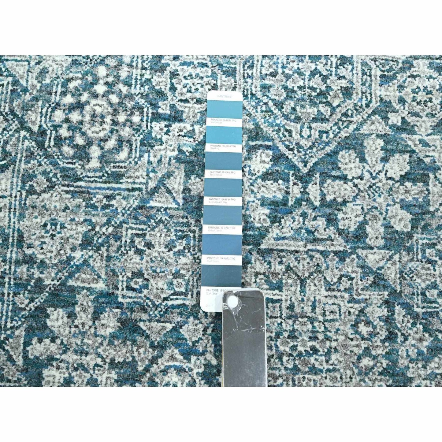 9'X12'1" Teal Pre Historic Mamluk Design Hand Knotted Wool Oriental Rug