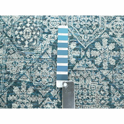 9'X12'1" Teal Pre Historic Mamluk Design Hand Knotted Wool Oriental Rug