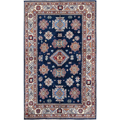 5'6"X9'3" Navy Afghan Special Kazak Tribal Design Hand Knotted All Wool Rug